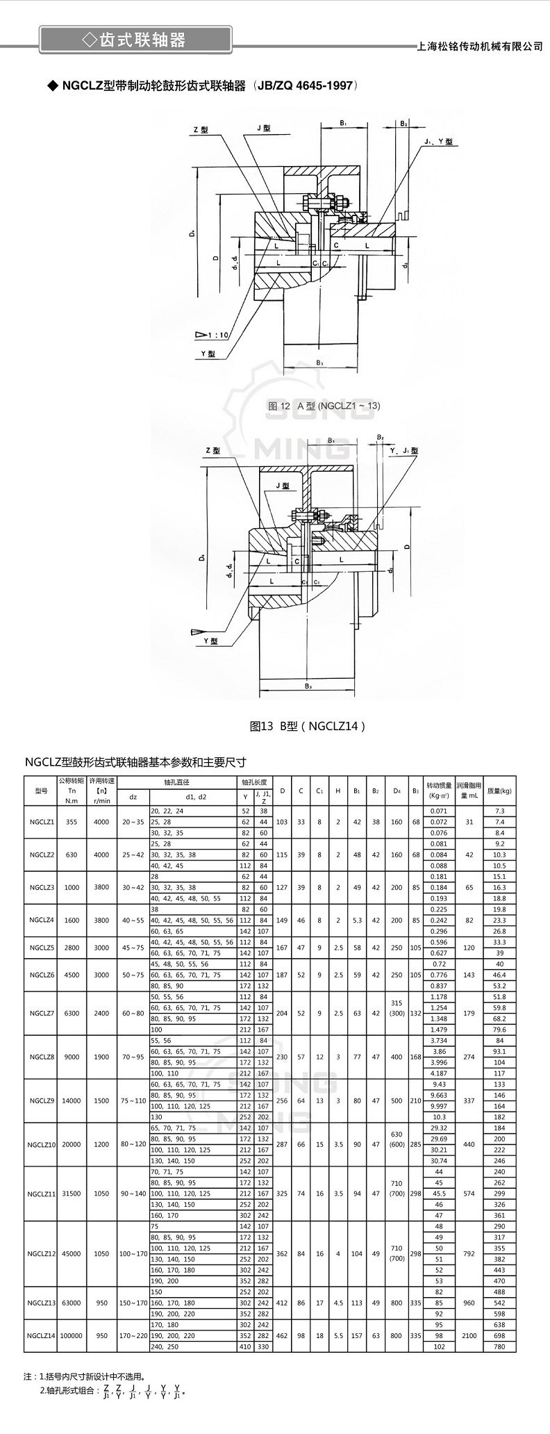 鼓形齿式联轴器NGCLZ3-YA28-55参数表