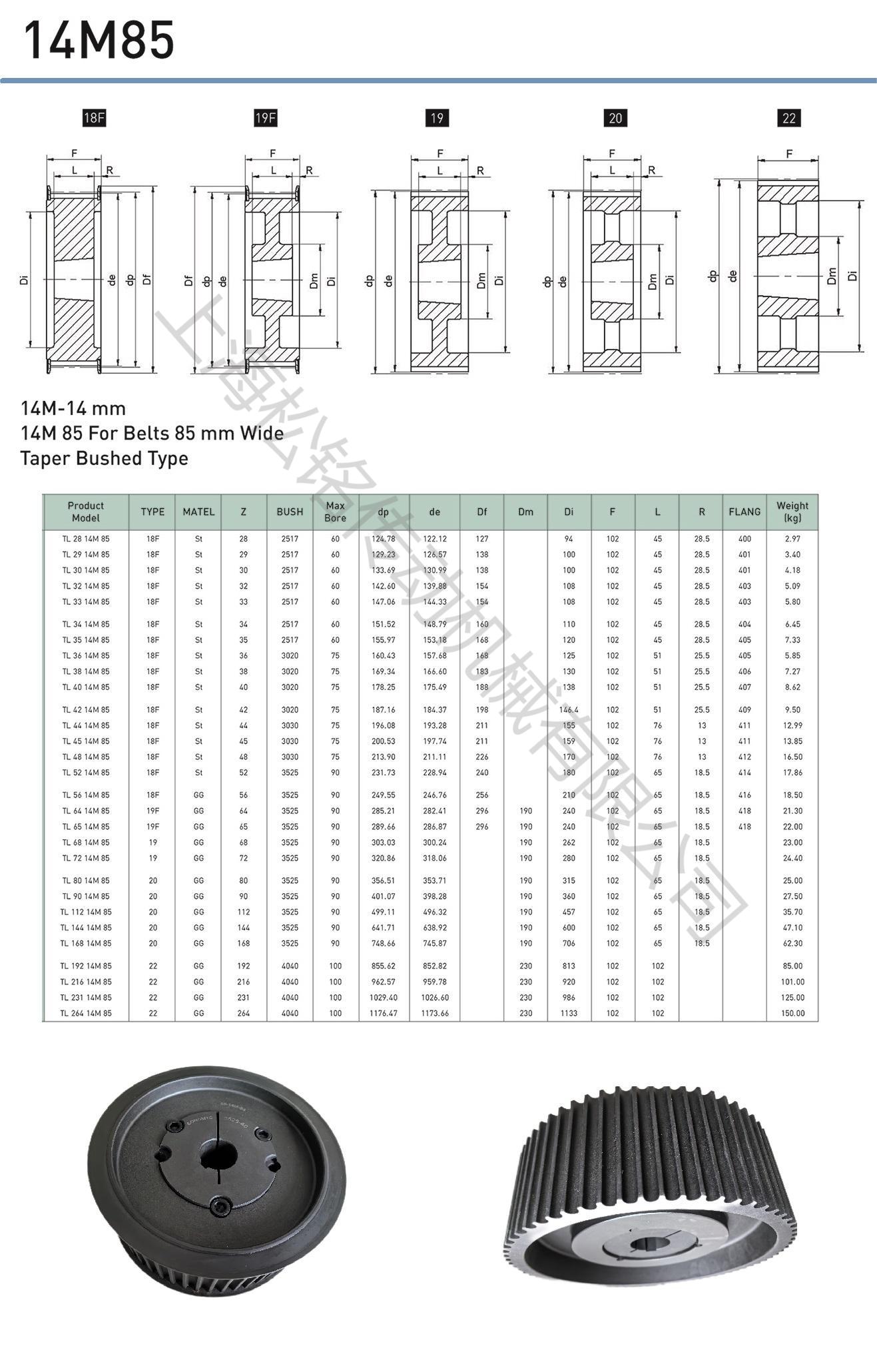 14M85-2517-3020-3525同步带轮选型标准参数