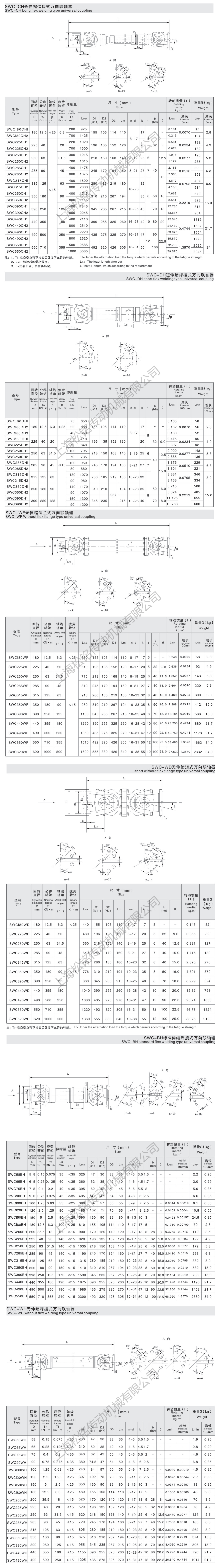 万向联轴器SWC-120WH 回转直径120产品标准尺寸图