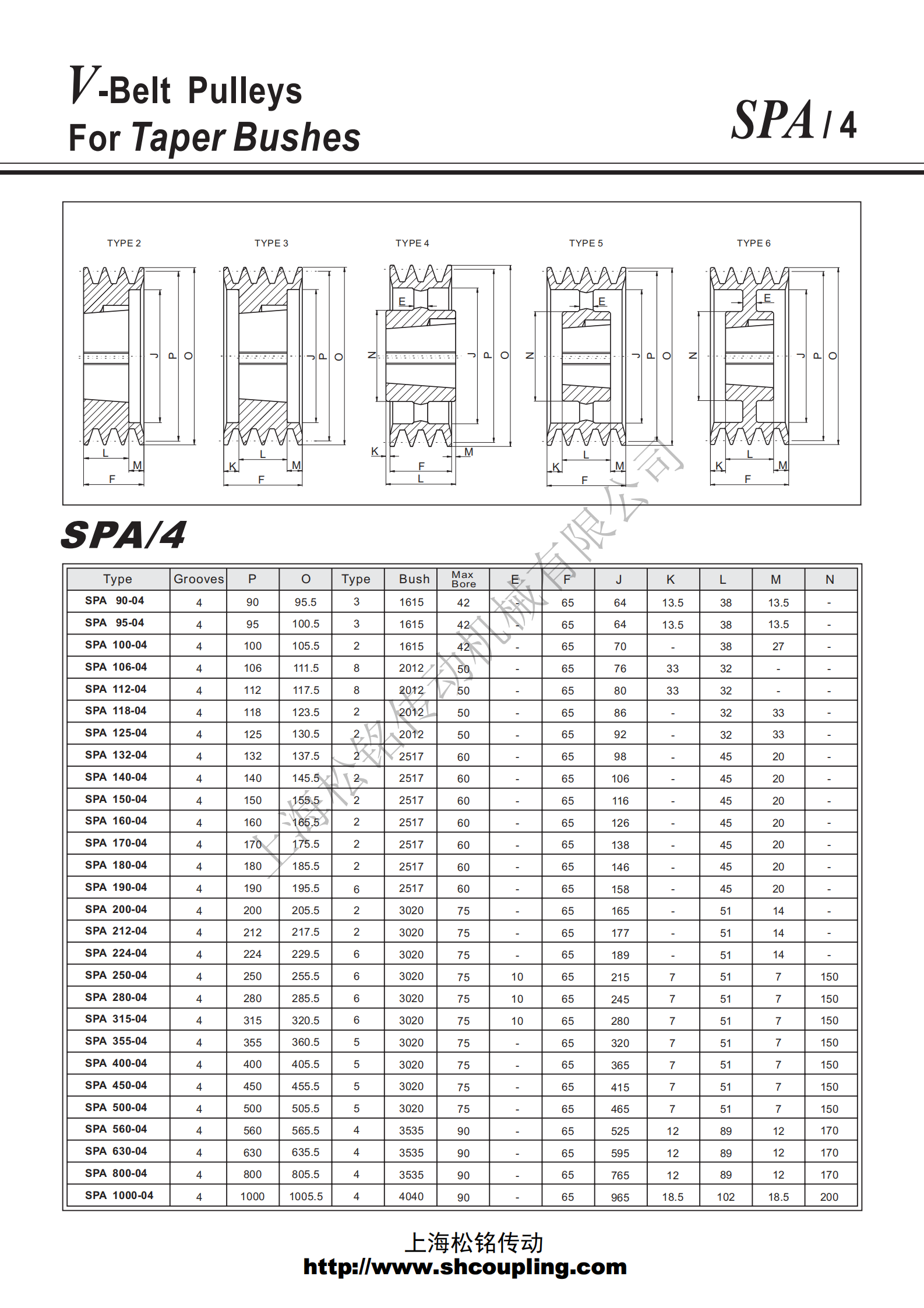 SPA4槽锥套皮带轮选型参数样本