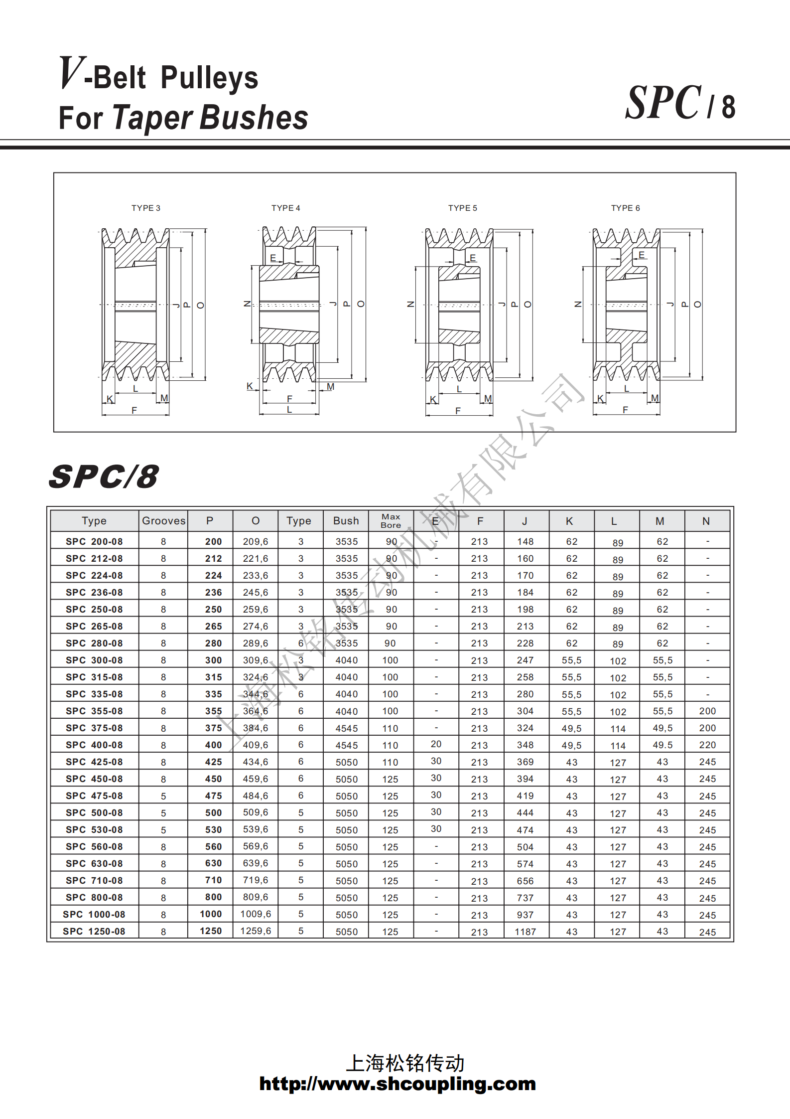 皮带轮（含锥套）SPC265-08-3535-80 SONGMTC Pulley选型标准参数
