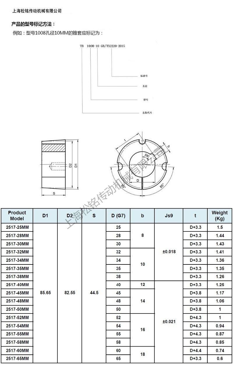 TAPER BUSH2517锥套图纸标准规格参数表